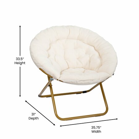 Flash Furniture Gwen 38 Oversize Portable Faux Fur Folding Saucer Moon Chair, Ivory Sherpa/Soft Gold Frame FV-FMC-025-IV-SGD-GG